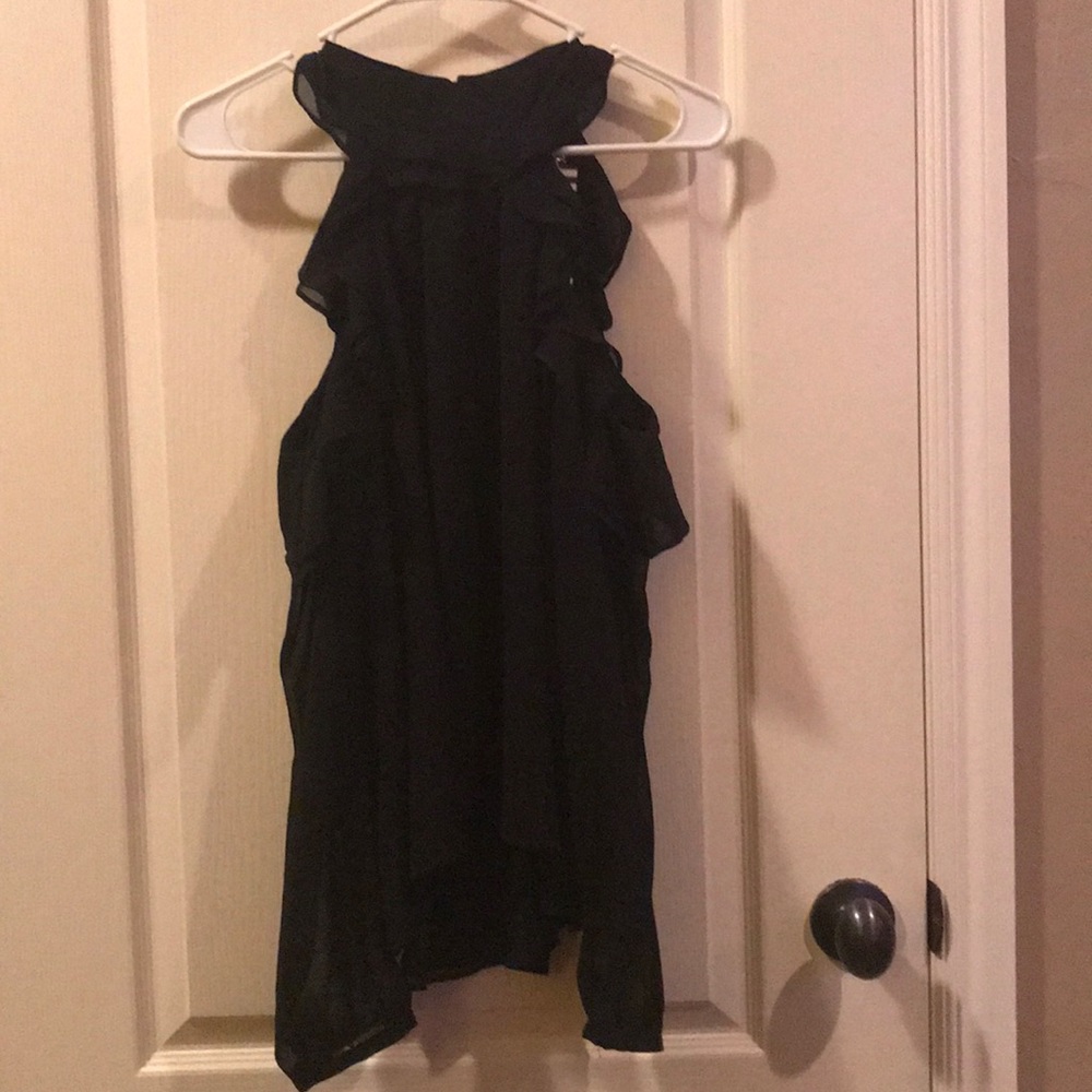 Mustard seed black chiffon ruffle top